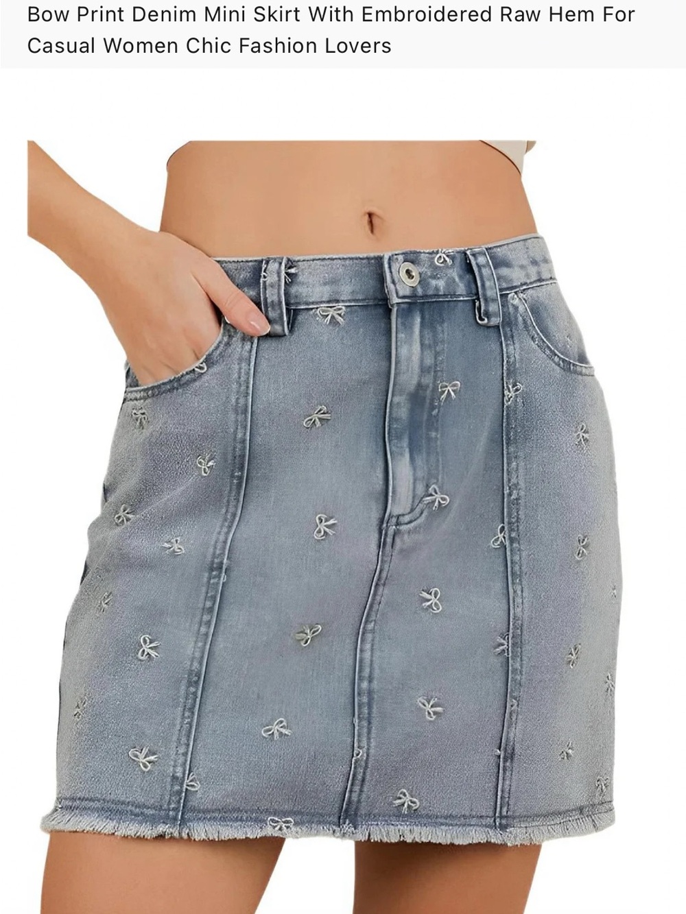 NewIn Embroidered Bow Denim Skirt